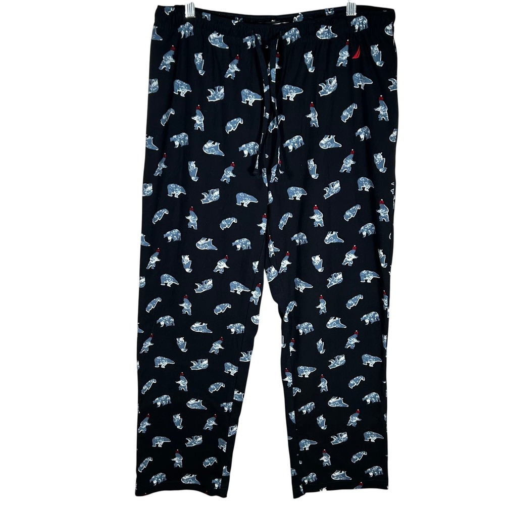 Nautica Sleepwear Mens Polar Bear Print Pajama Pants Navy Blue Size Large